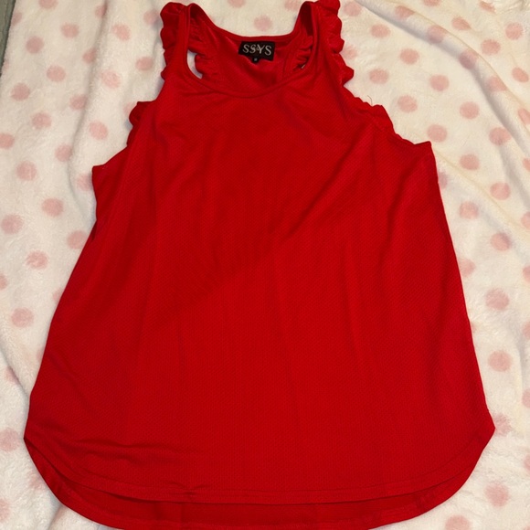 SSYS Red Ruffle Racerback Active Tank Top - Picture 4 of 7